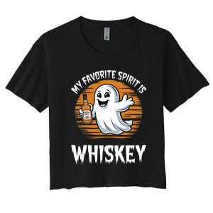 My Favorite Spirit Is Whiskey Funny Halloween Ghost Drinking Women's Crop Top Tee