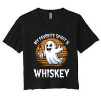 My Favorite Spirit Is Whiskey Funny Halloween Ghost Drinking Women's Crop Top Tee