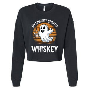 My Favorite Spirit Is Whiskey Funny Halloween Ghost Drinking Cropped Pullover Crew