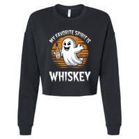 My Favorite Spirit Is Whiskey Funny Halloween Ghost Drinking Cropped Pullover Crew