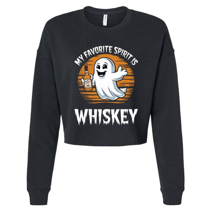 My Favorite Spirit Is Whiskey Funny Halloween Ghost Drinking Cropped Pullover Crew