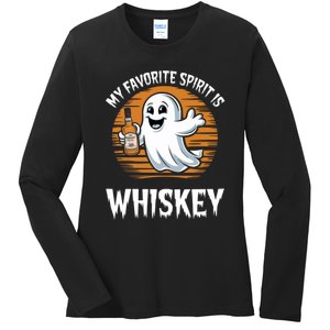 My Favorite Spirit Is Whiskey Funny Halloween Ghost Drinking Ladies Long Sleeve Shirt