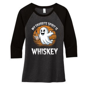 My Favorite Spirit Is Whiskey Funny Halloween Ghost Drinking Women's Tri-Blend 3/4-Sleeve Raglan Shirt