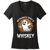 My Favorite Spirit Is Whiskey Funny Halloween Ghost Drinking Women's V-Neck T-Shirt