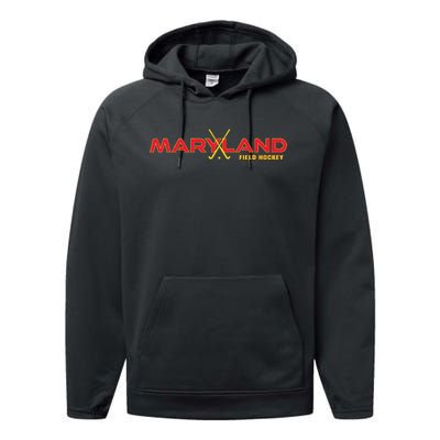 Marylander Fan State Of Maryland Field Hockey Sticks Graphic Performance Fleece Hoodie