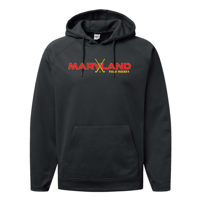 Marylander Fan State Of Maryland Field Hockey Sticks Graphic Performance Fleece Hoodie