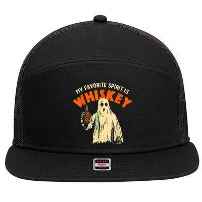 My Favorite Spirit Is Whiskey Funny Drinking Halloween 7 Panel Mesh Trucker Snapback Hat