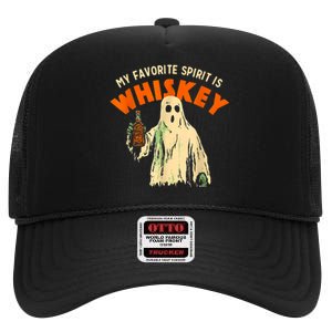 My Favorite Spirit Is Whiskey Funny Drinking Halloween High Crown Mesh Back Trucker Hat