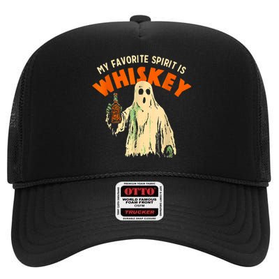 My Favorite Spirit Is Whiskey Funny Drinking Halloween High Crown Mesh Back Trucker Hat