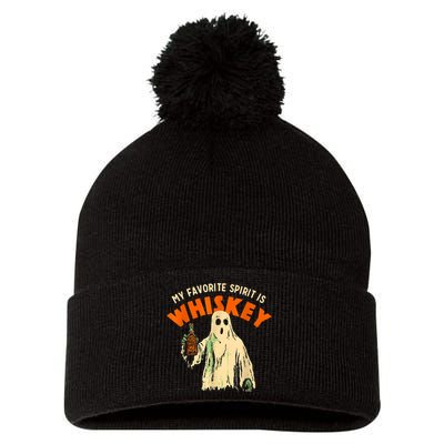 My Favorite Spirit Is Whiskey Funny Drinking Halloween Pom Pom 12in Knit Beanie