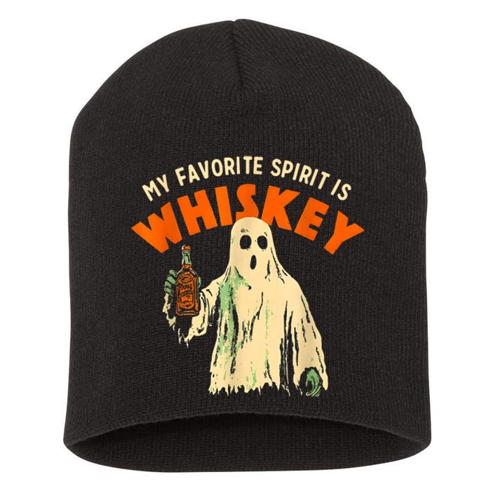 My Favorite Spirit Is Whiskey Funny Drinking Halloween Short Acrylic Beanie