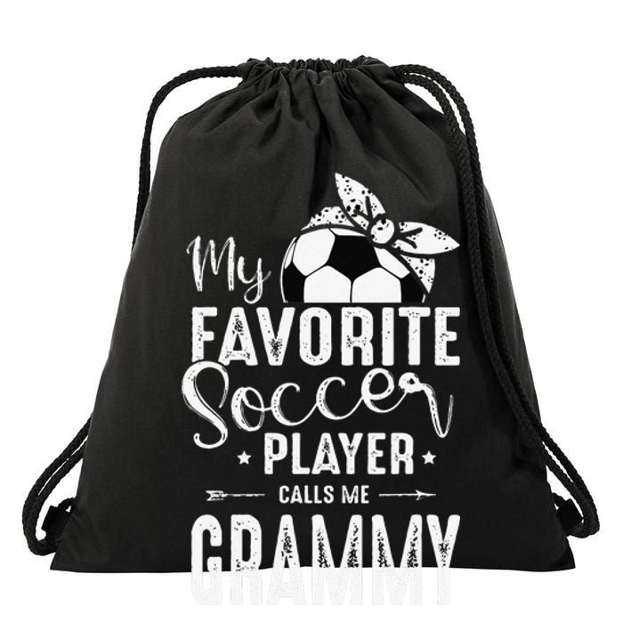 My Favorite Soccer Player Calls Me Grammy Drawstring Bag