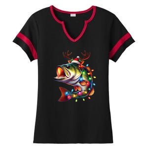 Merry Fishmas Santa Fishing Lovers Funny Fisherman Christmas Ladies Halftime Notch Neck Tee