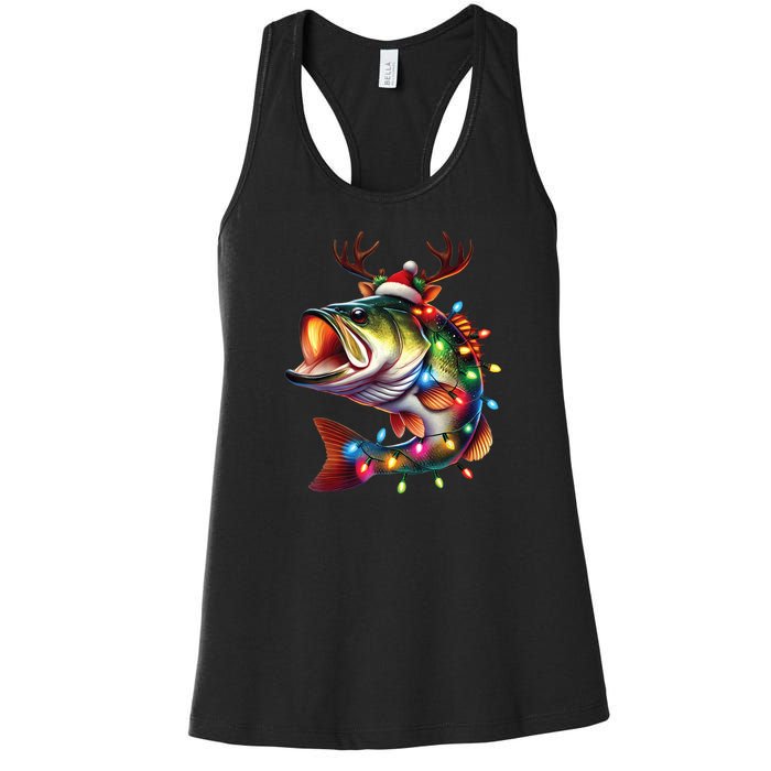 Merry Fishmas Santa Fishing Lovers Funny Fisherman Christmas Women's Racerback Tank