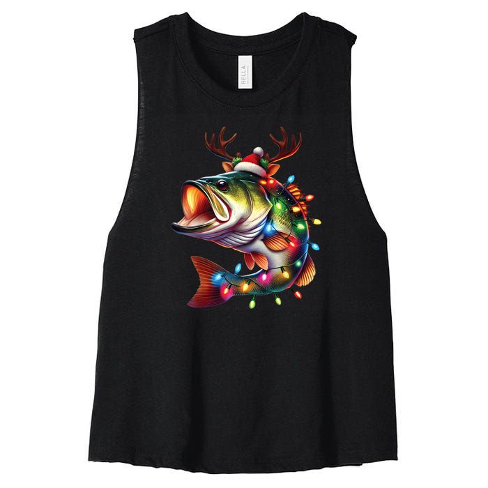 Merry Fishmas Santa Fishing Lovers Funny Fisherman Christmas Women's Racerback Cropped Tank