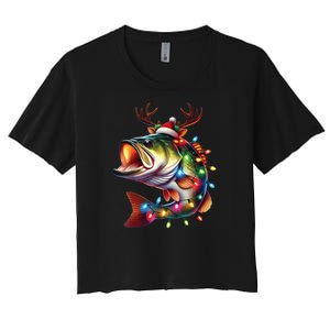 Merry Fishmas Santa Fishing Lovers Funny Fisherman Christmas Women's Crop Top Tee