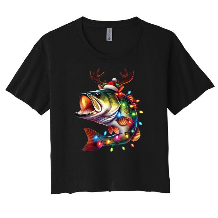 Merry Fishmas Santa Fishing Lovers Funny Fisherman Christmas Women's Crop Top Tee