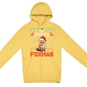 Merry Foxmas Santa Fox Lights Fox Lovers Cute Gift Ugly Xmas Premium Pullover Hoodie