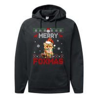 Merry Foxmas Santa Fox Lights Fox Lovers Cute Gift Ugly Xmas Performance Fleece Hoodie