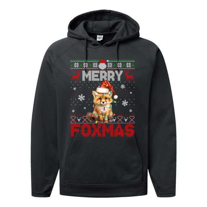 Merry Foxmas Santa Fox Lights Fox Lovers Cute Gift Ugly Xmas Performance Fleece Hoodie