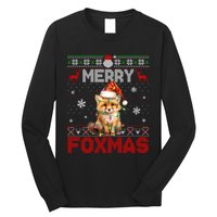 Merry Foxmas Santa Fox Lights Fox Lovers Cute Gift Ugly Xmas Long Sleeve Shirt