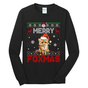 Merry Foxmas Santa Fox Lights Fox Lovers Cute Gift Ugly Xmas Tall Long Sleeve T-Shirt