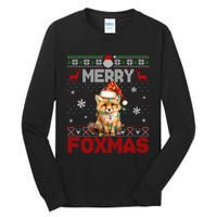 Merry Foxmas Santa Fox Lights Fox Lovers Cute Gift Ugly Xmas Tall Long Sleeve T-Shirt