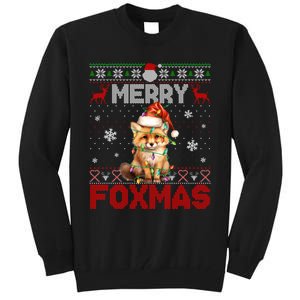 Merry Foxmas Santa Fox Lights Fox Lovers Cute Gift Ugly Xmas Tall Sweatshirt