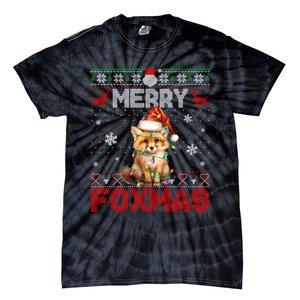 Merry Foxmas Santa Fox Lights Fox Lovers Cute Gift Ugly Xmas Tie-Dye T-Shirt