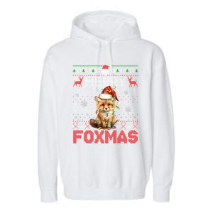 Merry Foxmas Santa Fox Lights Fox Lovers Cute Gift Ugly Xmas Garment-Dyed Fleece Hoodie