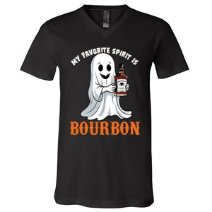 My Favorite Spirit Is Bourbon Funny Halloween Ghost V-Neck T-Shirt