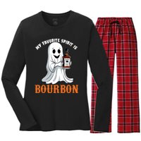 My Favorite Spirit Is Bourbon Funny Halloween Ghost Women's Long Sleeve Flannel Pajama Set 