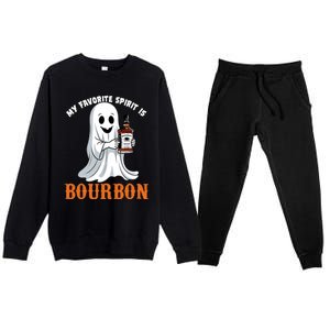 My Favorite Spirit Is Bourbon Funny Halloween Ghost Premium Crewneck Sweatsuit Set