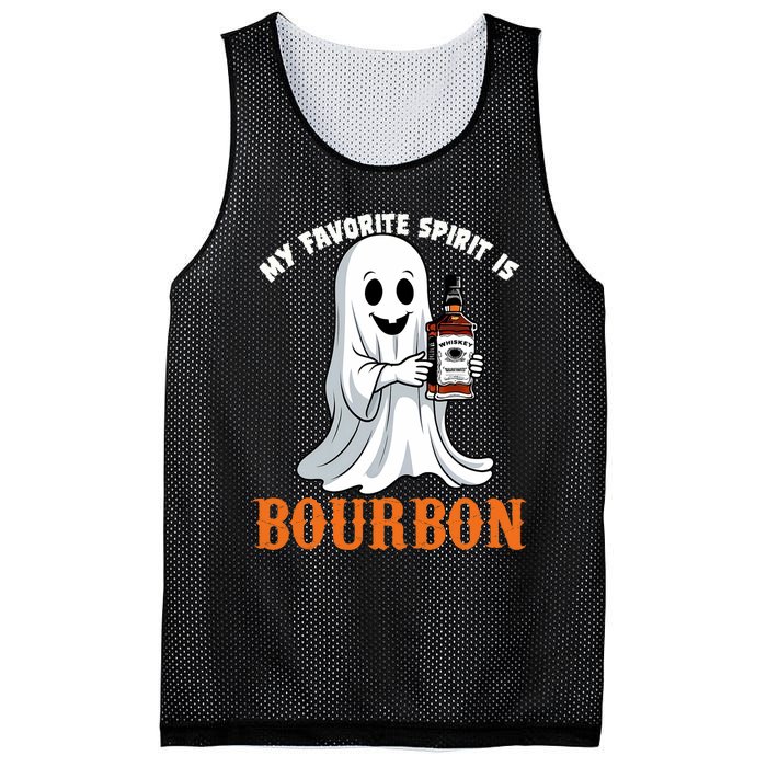 My Favorite Spirit Is Bourbon Funny Halloween Ghost Mesh Reversible Basketball Jersey Tank