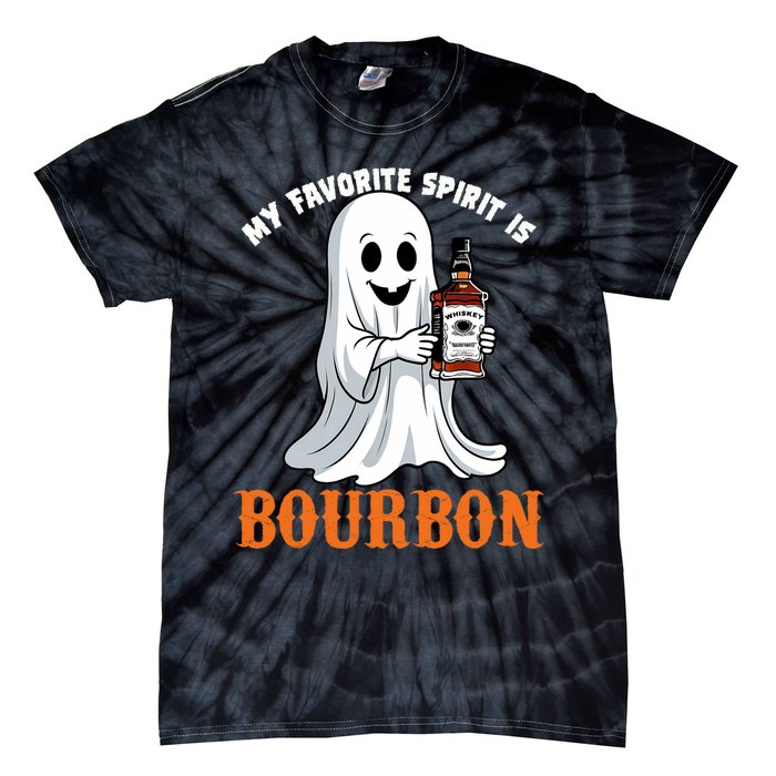 My Favorite Spirit Is Bourbon Funny Halloween Ghost Tie-Dye T-Shirt