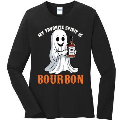 My Favorite Spirit Is Bourbon Funny Halloween Ghost Ladies Long Sleeve Shirt