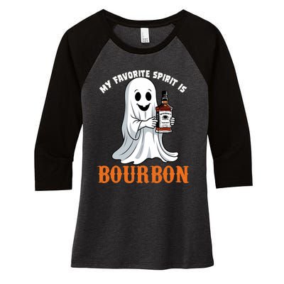 My Favorite Spirit Is Bourbon Funny Halloween Ghost Women's Tri-Blend 3/4-Sleeve Raglan Shirt