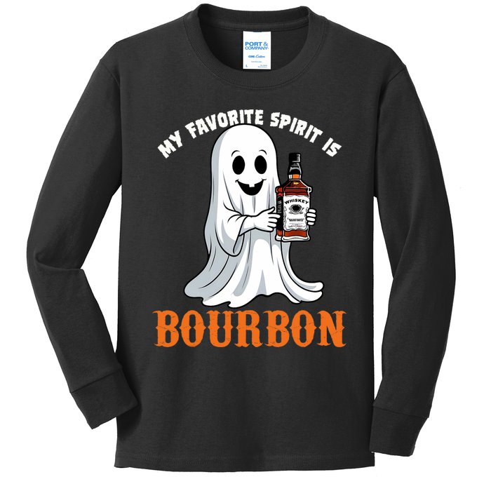 My Favorite Spirit Is Bourbon Funny Halloween Ghost Kids Long Sleeve Shirt