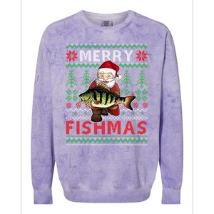 Merry Fishmas Santa Fishing Fishers Ugly Christmas Sweater Gift Colorblast Crewneck Sweatshirt