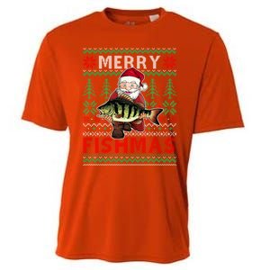 Merry Fishmas Santa Fishing Fishers Ugly Christmas Sweater Gift Cooling Performance Crew T-Shirt