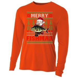 Merry Fishmas Santa Fishing Fishers Ugly Christmas Sweater Gift Cooling Performance Long Sleeve Crew