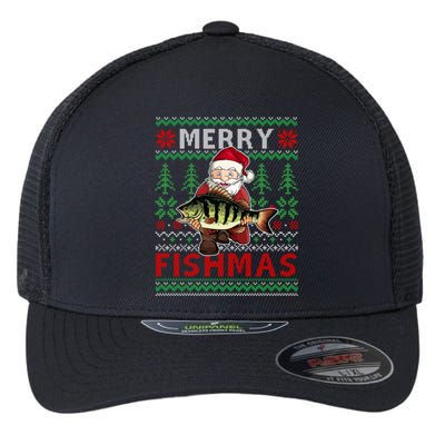 Merry Fishmas Santa Fishing Fishers Ugly Christmas Sweater Gift Flexfit Unipanel Trucker Cap