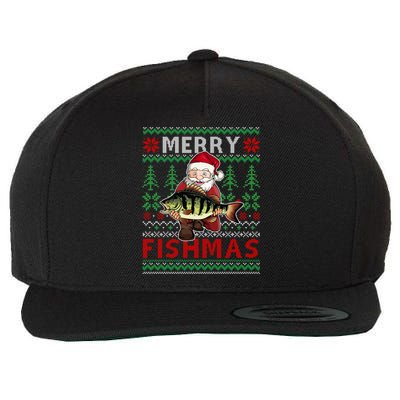 Merry Fishmas Santa Fishing Fishers Ugly Christmas Sweater Gift Wool Snapback Cap