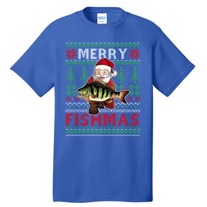 Merry Fishmas Santa Fishing Fishers Ugly Christmas Sweater Gift Tall T-Shirt