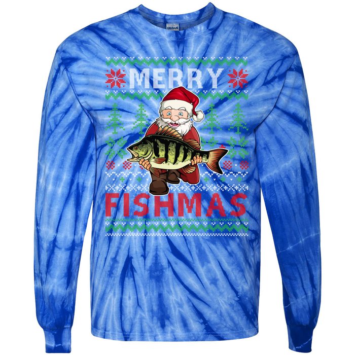 Merry Fishmas Santa Fishing Fishers Ugly Christmas Sweater Gift Tie-Dye Long Sleeve Shirt