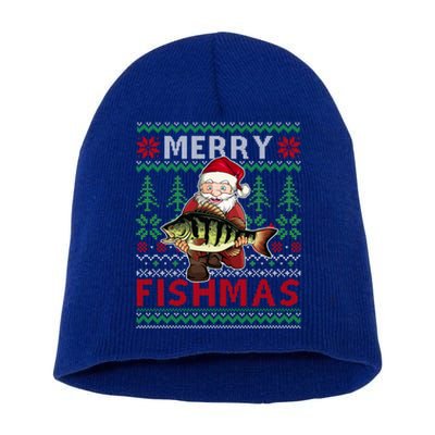 Merry Fishmas Santa Fishing Fishers Ugly Christmas Sweater Gift Short Acrylic Beanie