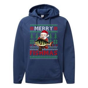 Merry Fishmas Santa Fishing Fishers Ugly Christmas Sweater Gift Performance Fleece Hoodie