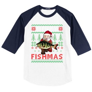 Merry Fishmas Santa Fishing Fishers Ugly Christmas Sweater Gift Baseball Sleeve Shirt