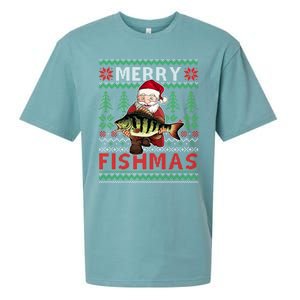 Merry Fishmas Santa Fishing Fishers Ugly Christmas Sweater Gift Sueded Cloud Jersey T-Shirt