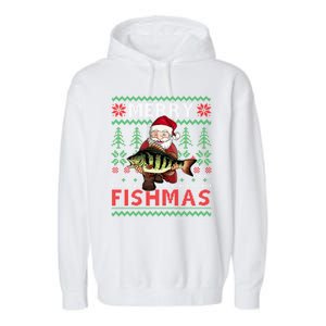 Merry Fishmas Santa Fishing Fishers Ugly Christmas Sweater Gift Garment-Dyed Fleece Hoodie